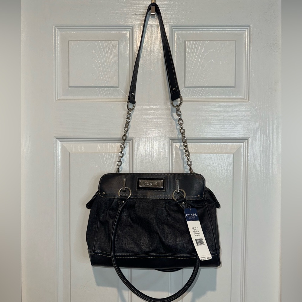 Chaps Black Shoulder Bag with Silver Hardware